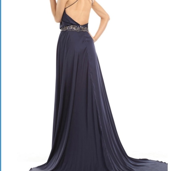 Johnathan Kayne Collection 6018 Navy Blue Dress with Train Wedding/Bridal Size 6 - Picture 2 of 4